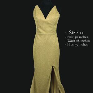 43 Gold spaghetti strap dress with a slit
